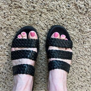 Rockport Braided Leather Slide Sandals with Wedge Heels. Sz 9. Great Condition!